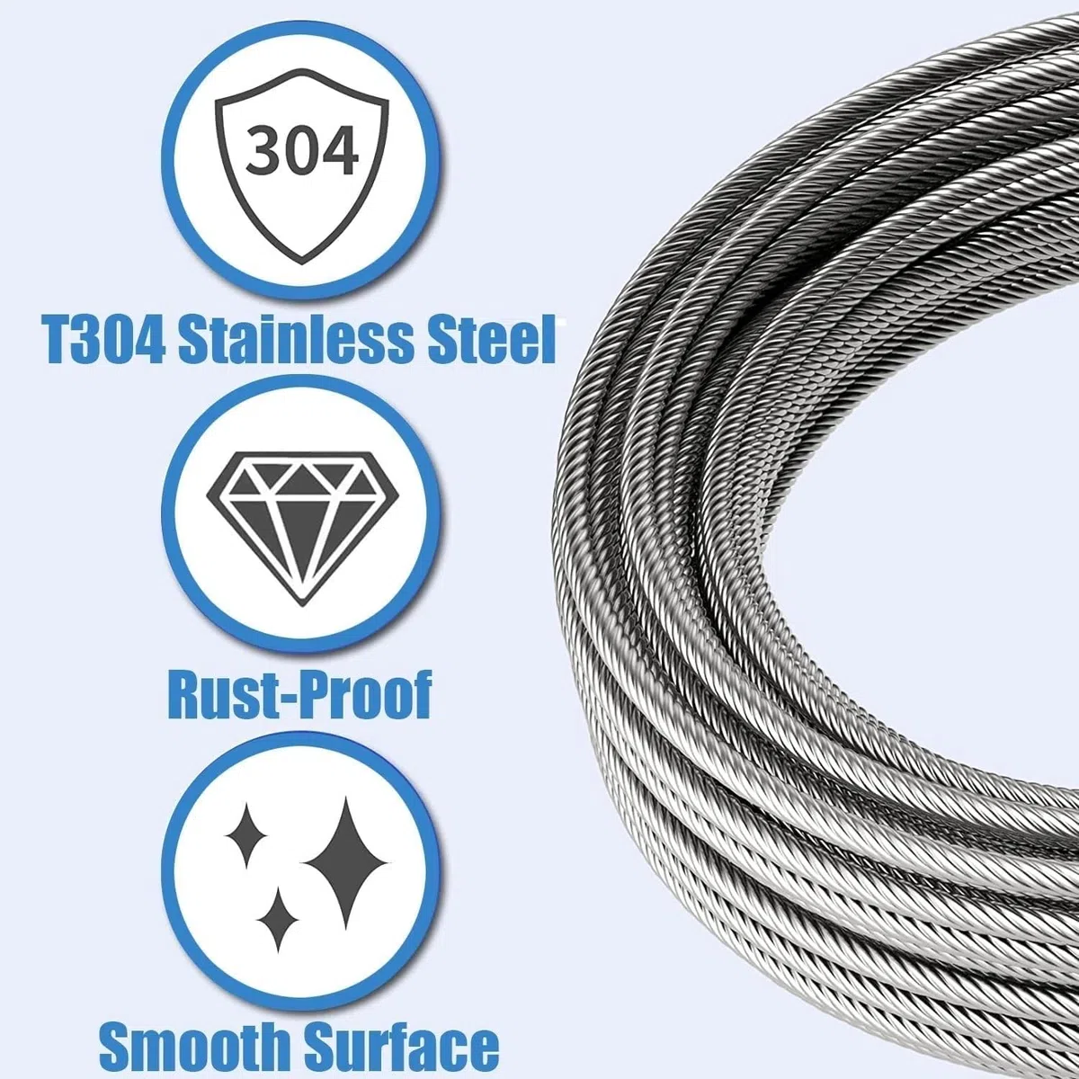 Edelstahl-Drahtseil 4 mm 7x7 Konstruktion Silber Verschiedene Größen for Terrassen- und Treppengeländer(20M/65.6Ft)