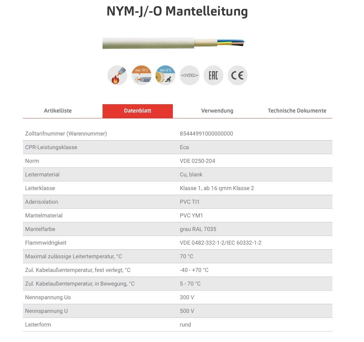 Mantelleitung Elektrokabel NYM-J (5 x 2,5mm², Länge in Meter, 45)