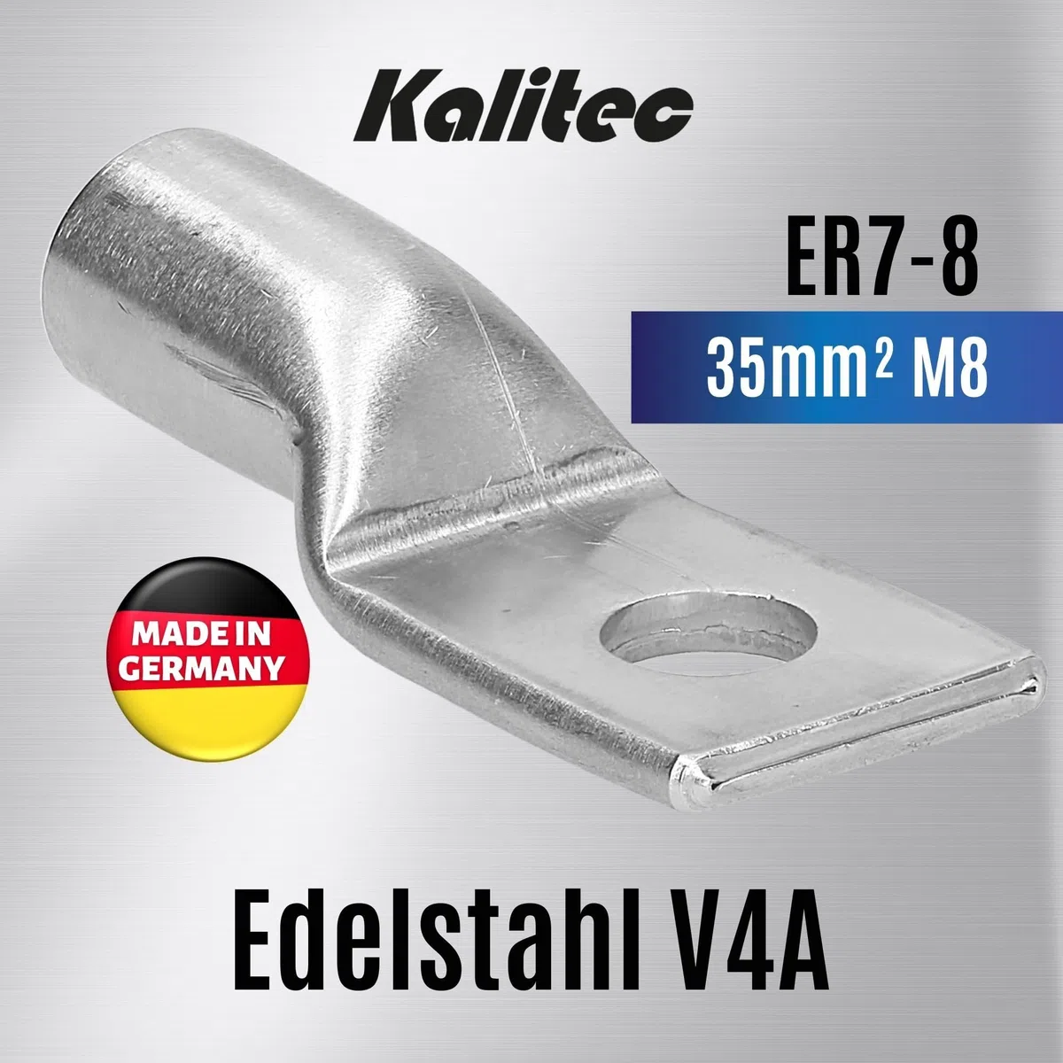 Kalitec 10x Edelstahl-Rohrkabelschuh V4A 35mm² - M8 Kabelverbinder