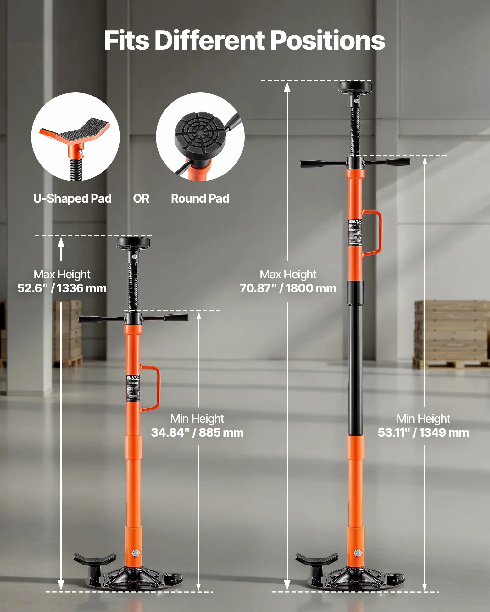 VEVOR Unterhub-Stützständer 1 t, Höhenverstellbarer (885–1800 mm) Wagenheberständer mit Kugelgelagertem Drehgriff & Selbstsichernder Gewindeschraube, zur Unterstützung von Fahrzeugkomponenten