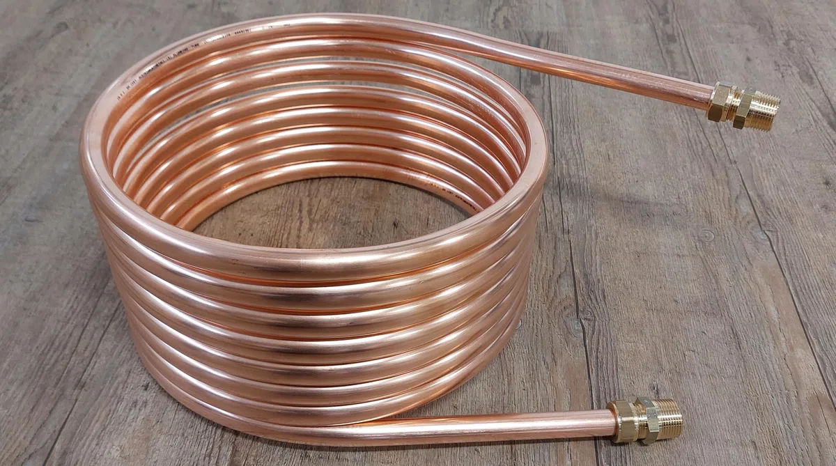 Spirale aus 7,5m Kupferrohr 18x1mm Außendurchm. ca.31cm Poolheizung 3/4" ANSCHLUSS