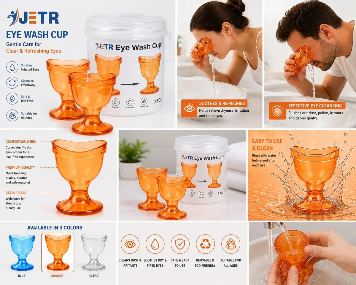 ChillEyes Augenwaschbecher für effektive Augenreinigung - mit Aufbewahrungsbehälter - Augenförmiger Rand, Smug Fit - Augenwaschbecher aus Kunststoff (Orange)