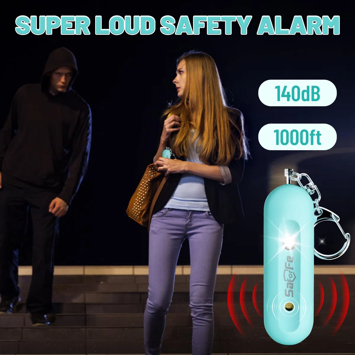 Wiederaufladbarer persönlicher Sicherheitsalarm für Frauen – 140 dB Selbstverteidigungs-Sicherheitsalarm, Schlüsselanhänger mit Stroboskoplicht, Notfall-Sicherheitswarngeräte für Frauen, Mädchen