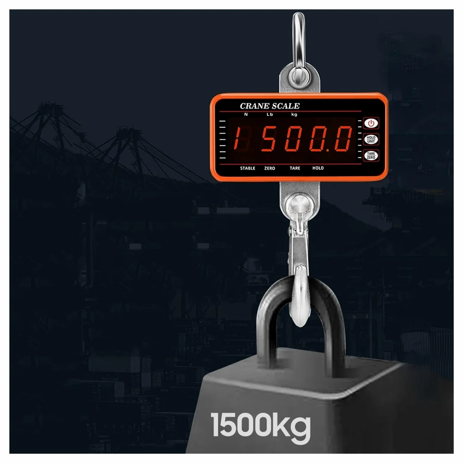 500/1000/1500 kg digitale Hängewaage mit 65 Fuß Fernbedienung Industriehaken Hochleistungskranwaage Tare-Funktionen(1500KG)