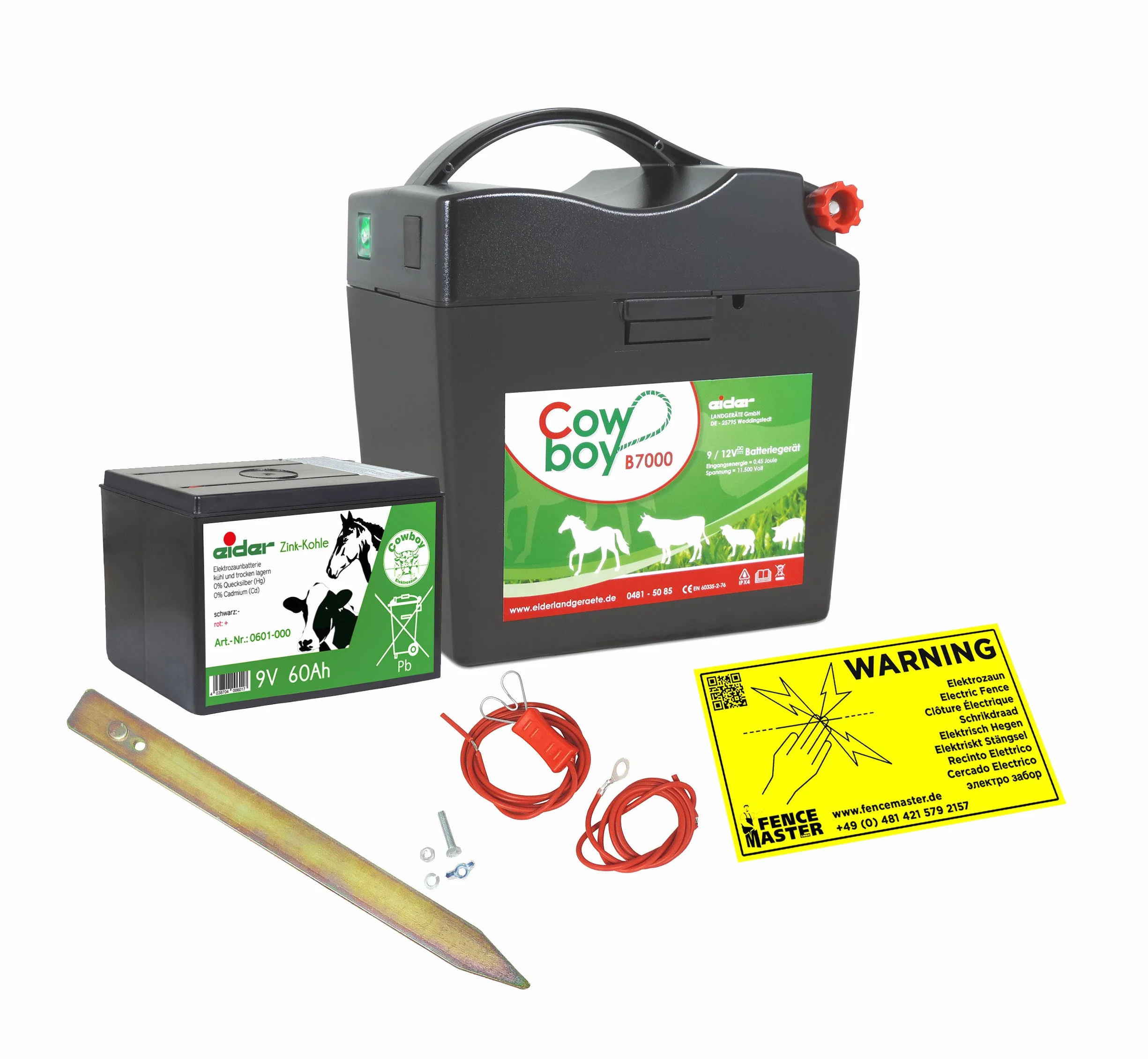 Eider 10386-001 Weidezaungerät Cowboy B 7000, 9 V mit 60 AH Batterie Jemals zuvor-0,45 J, 11.500 V Schlagpower-Unser stärkstes Batteriegerät