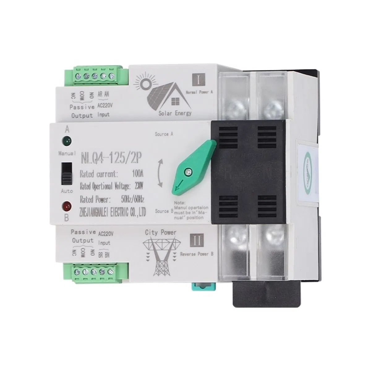 Automatischer Umschalter mit doppelter Leistung Photovoltaik-Millisekunden-Level-Switching unterbrechungsfreier Dual-Power-Automatik-Transferschalter NLQ4-125/2P 100A 63A(Photovoltaic 3P 80A)